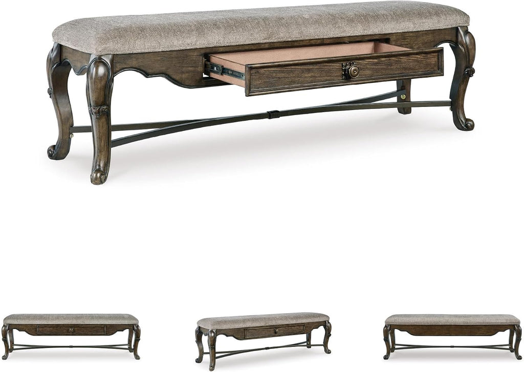 Signature Design by Ashley Maylee Contemporary Upholstered 63" Dining Bench with 1 Drawer, Dark Brown