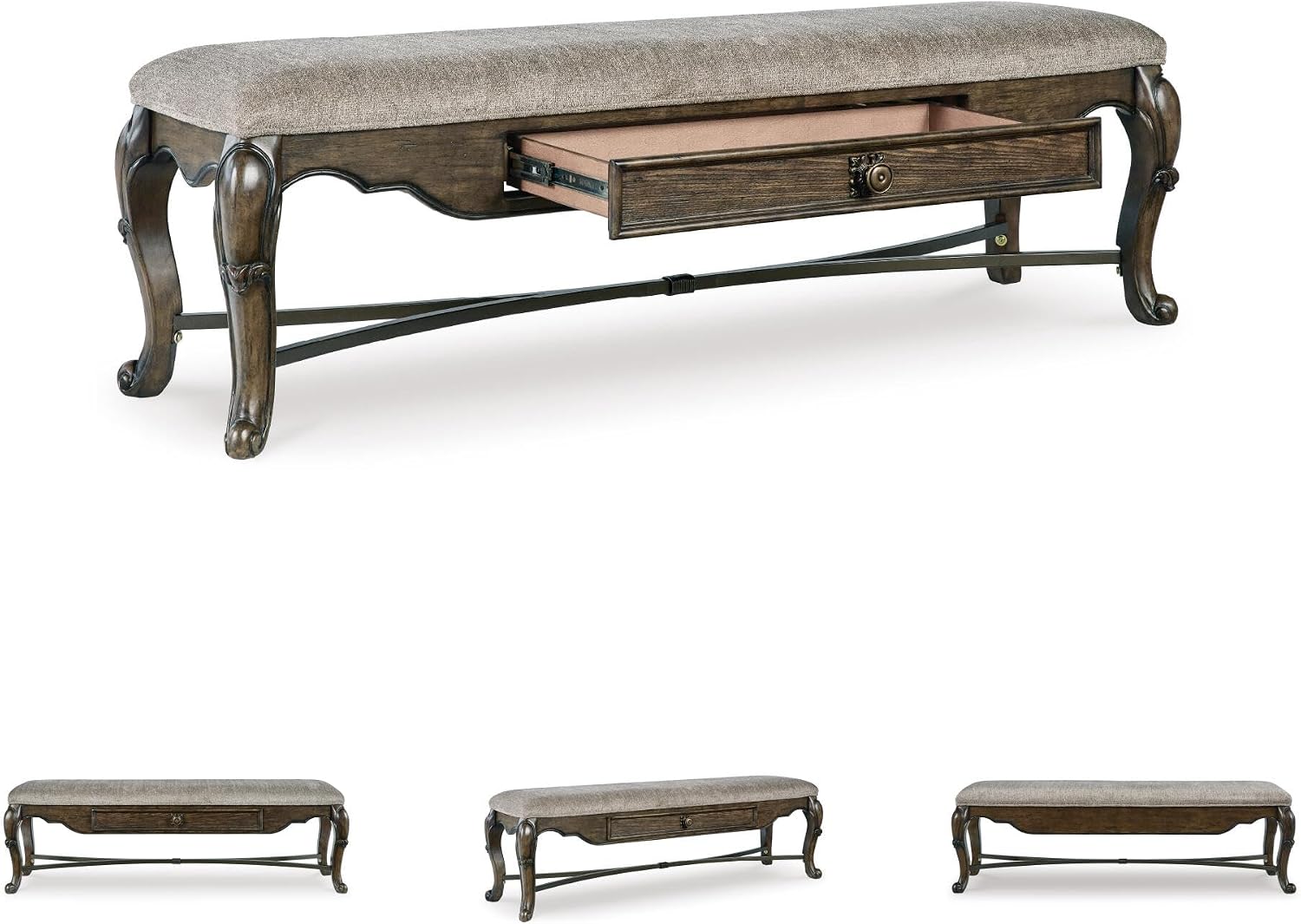 Signature Design by Ashley Maylee Contemporary Upholstered 63" Dining Bench with 1 Drawer, Dark Brown