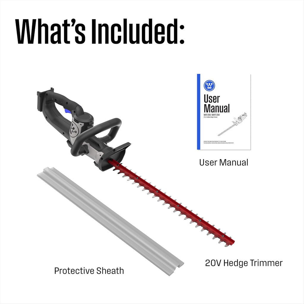 Westinghouse 20V Cordless Hedge Trimmer, Tool Only, 22 Inch Dual-Action Steel Blades