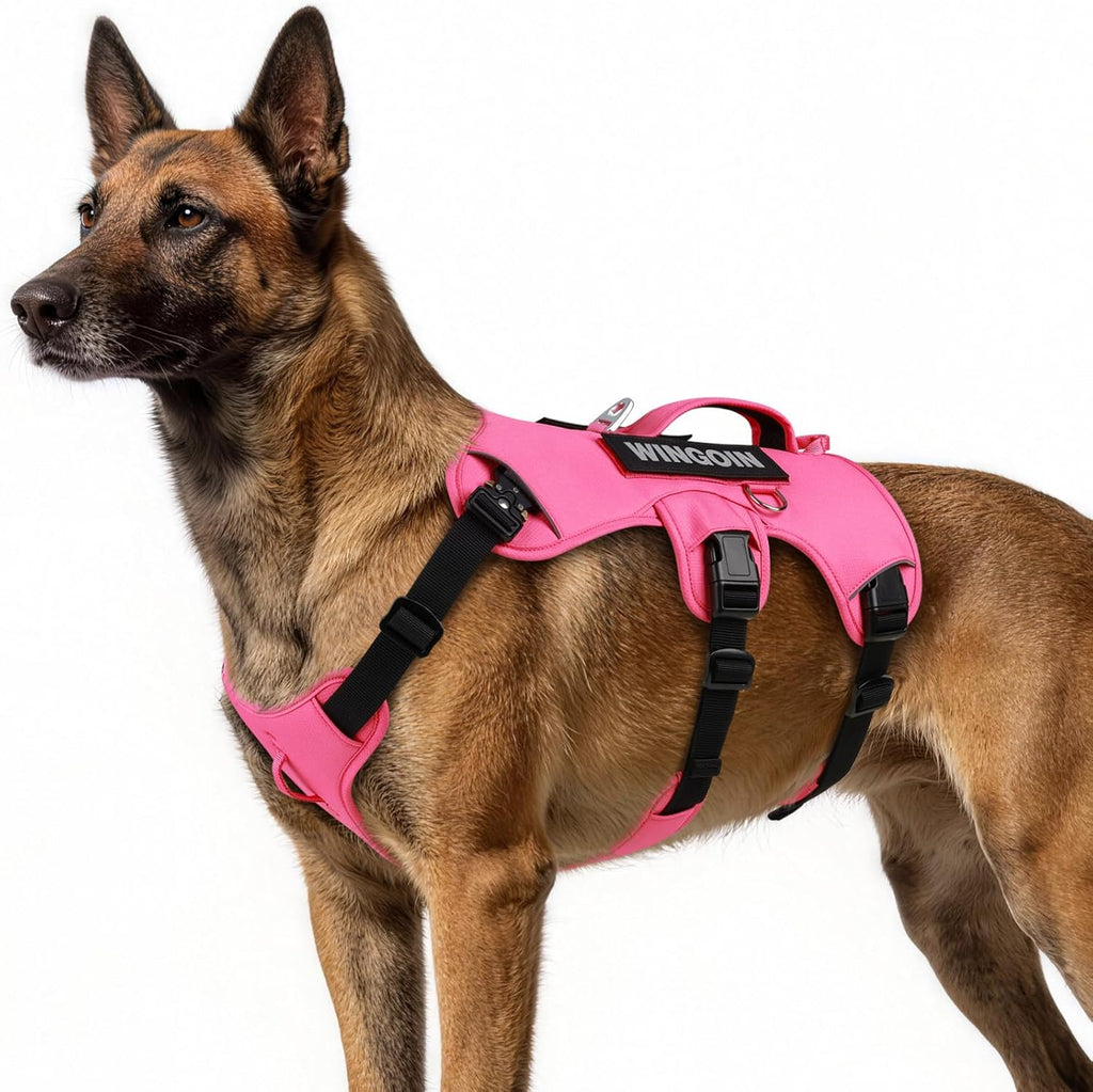 WINGOIN Tactical Dog Harness for Large Dogs, Heavy Duty No Pull Dog Harness with Handle, Adjustable Reflective Military K9 German Shepherd Big Size Dog Vest for Walking, Training, Hunting, Green (L)