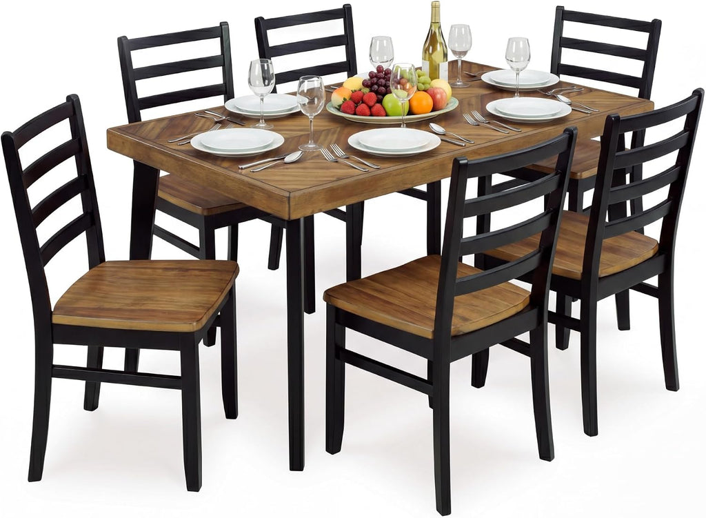 Signature Design by Ashley Blondon Rectangular Dining Room Table Set with 6 Chairs, Chevron Pattern, Tapered Legs, Seats 6, Wood, 60" Long, Brown & Black