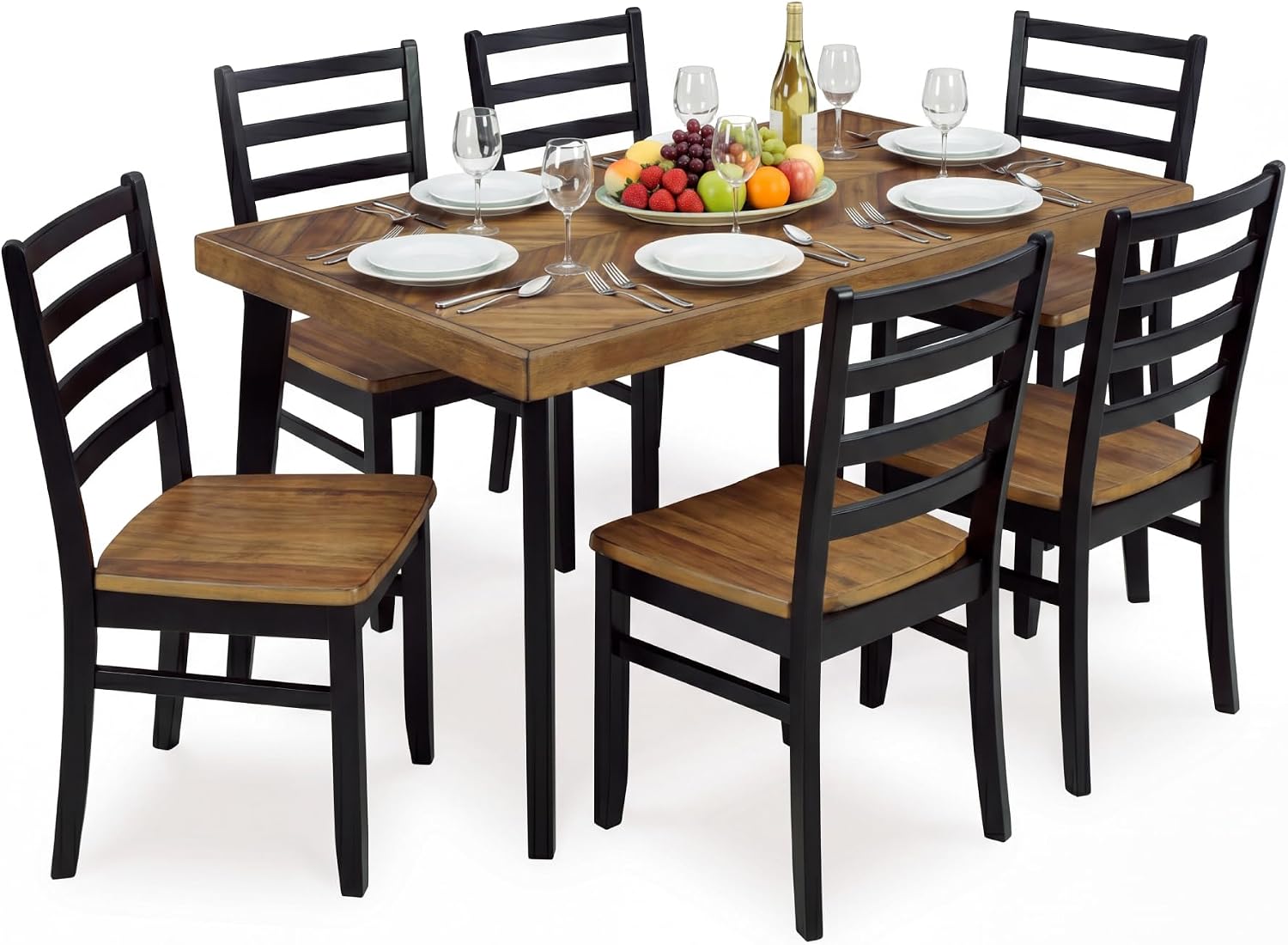 Signature Design by Ashley Blondon Rectangular Dining Room Table Set with 6 Chairs, Chevron Pattern, Tapered Legs, Seats 6, Wood, 60" Long, Brown & Black