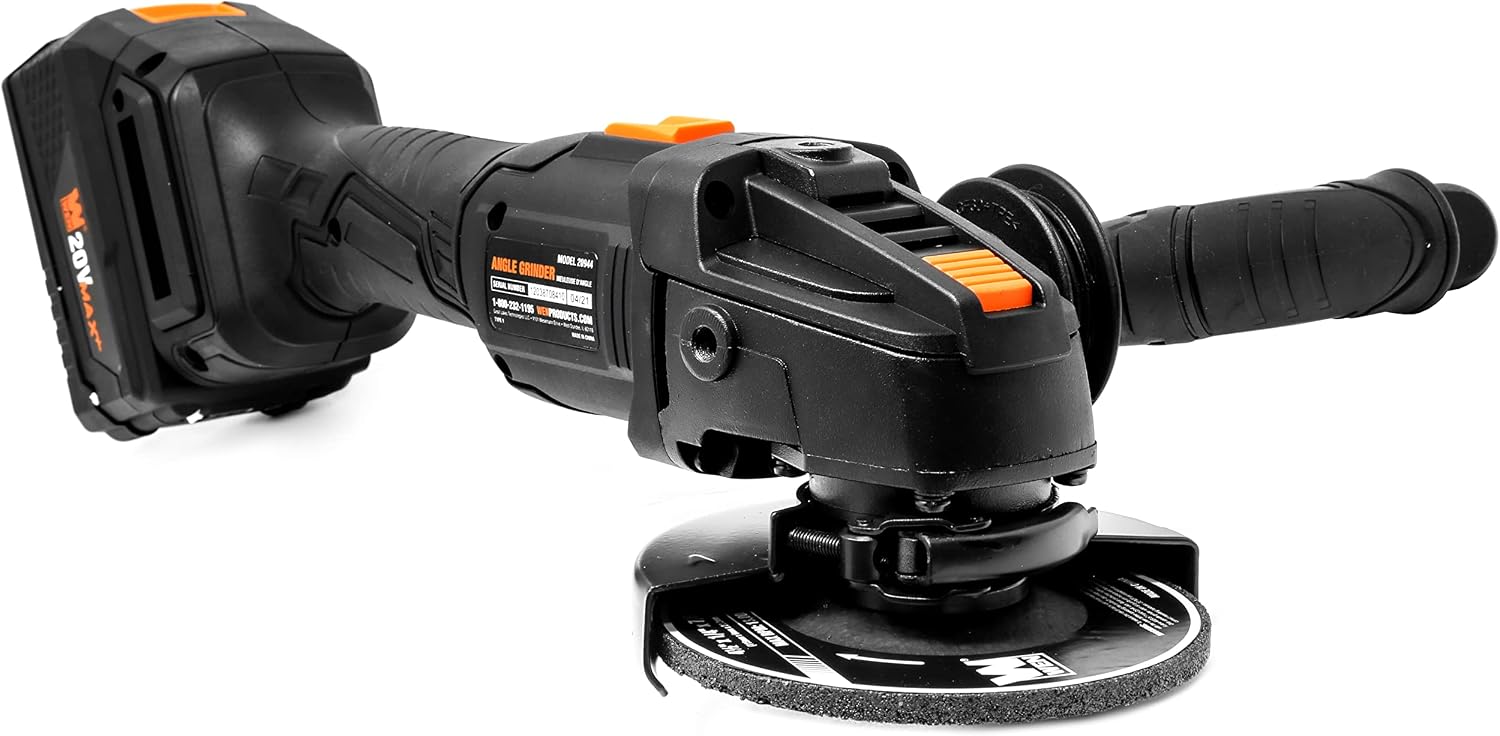 WEN Cordless Angle Grinder, Brushless with 20V Max 4.0 Ah Lithium-Ion Battery and Charger (20944), Black