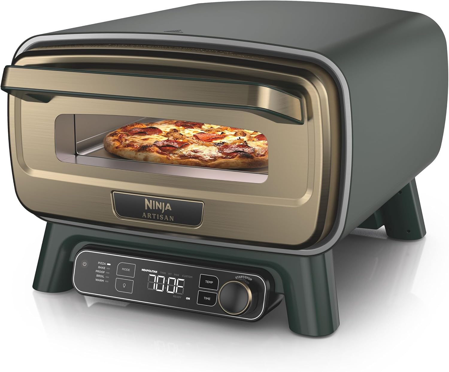 Ninja Artisan Outdoor Pizza Oven, 12-inch, 3-minute Pizza, Neapolitan, Thin Crust, New York Chicago, Custom, 700F Max Temperature, Electric Heat, Bake, Broil, Proof, Warm, Green, MO201GN2