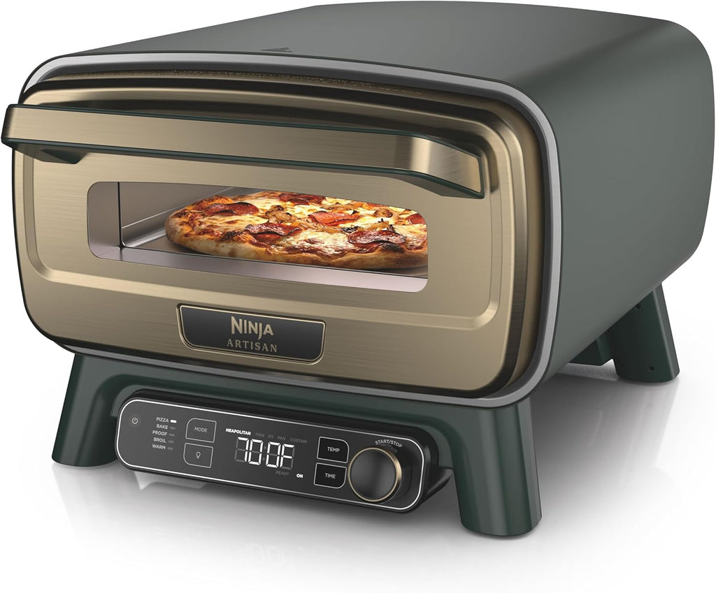 Ninja Artisan Outdoor Pizza Oven, 12-inch, 3-minute Pizza, Neapolitan, Thin Crust, New York Chicago, Custom, 700F Max Temperature, Electric Heat, Bake, Broil, Proof, Warm, Green, MO201GN2
