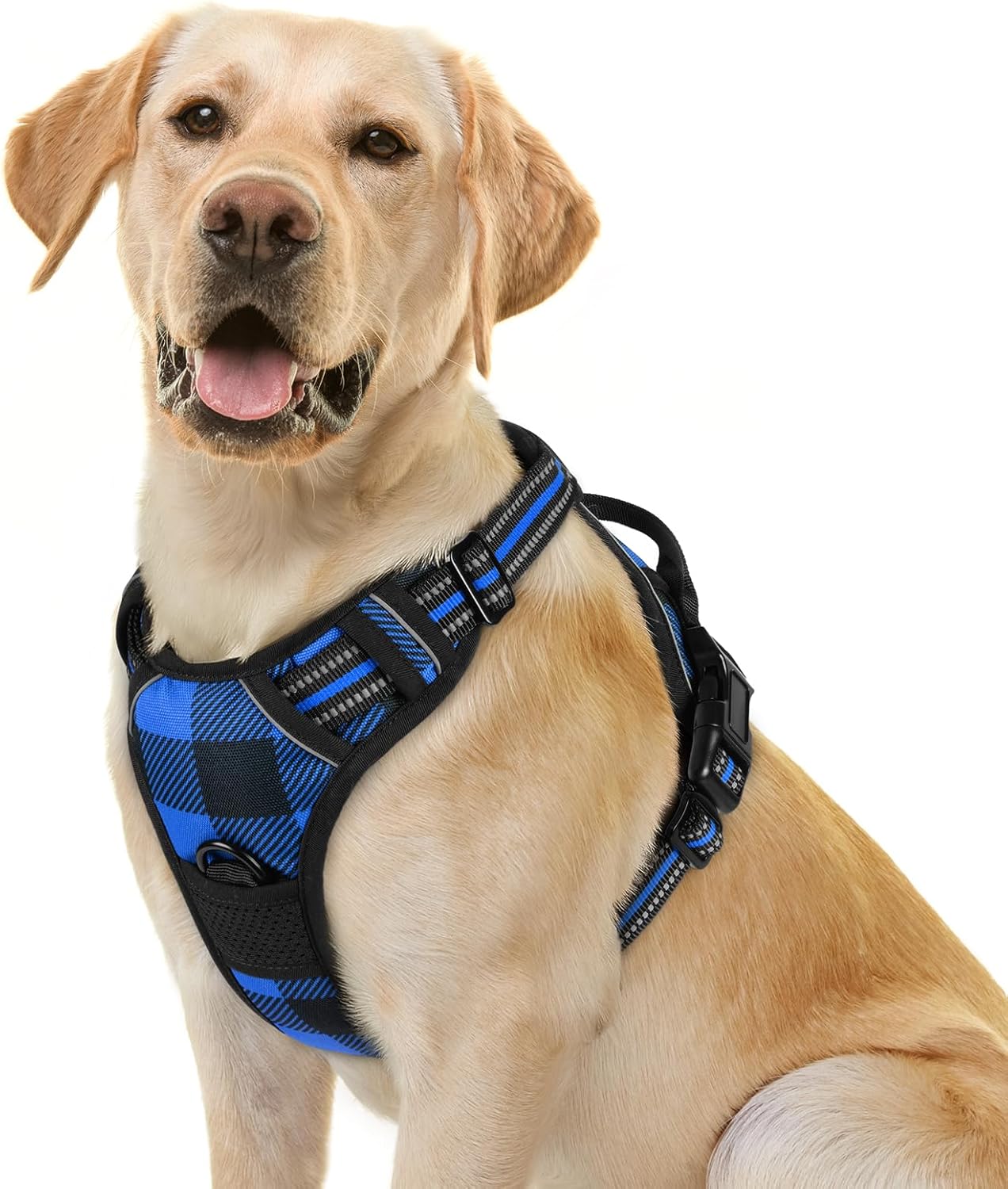 rabbitgoo Dog Harness No Pull with 2 Leash Clips, Adjustable Soft Padded, Reflective Oxford No Choke Pet Vest with Easy Control Handle for Large Dogs, Black, L