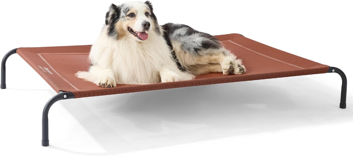 Bedsure Outdoor Elevated Cooling Dog Bed Large Sized Dog, 49in Grey | Portable raised camping pet cot hammock,Breathable Teslin mesh,Weather resistant,For large pets up to 85 lbs,Easy to assemble