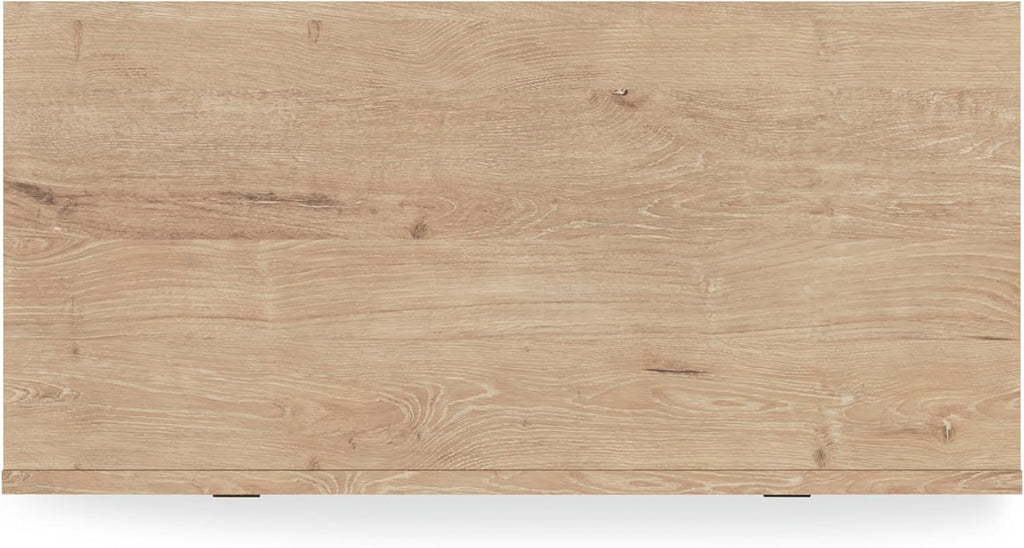 Signature Design by Ashley Cielden Contemporary Chest of Drawers with Textured Cane Details and 5 Drawers, Bronze Knobs, Wood, 52.48" High, Light Brown