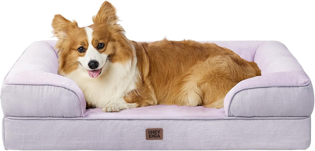 EHEYCIGA Orthopedic Dog Beds for Extra Large Dogs 44x32Inch, Waterproof Memory Foam XL Pet Bed with Sides, Non-Slip and Egg-Crate Foam Big Dog Couch Bed with Washable Removable Cover, Grey