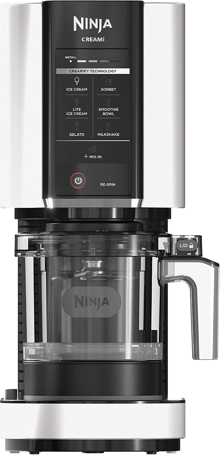 Ninja CREAMi Ice Cream Maker, 7 One-Touch Programs, with (2) Pint Containers & Lids, Compact Size, White (NC301WHBBB)