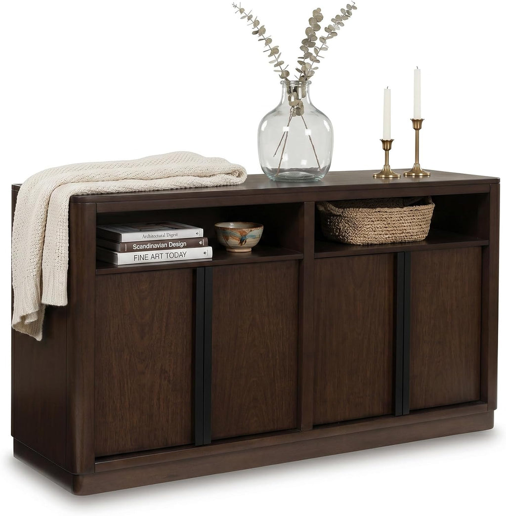 Signature Design by Ashley Yingden Dining Server, 60-Inch Sideboard Cabinet with Storage, Mango Wood Veneer, Buffet Table for Kitchen, Home Bar & Dining Room, Dark Brown