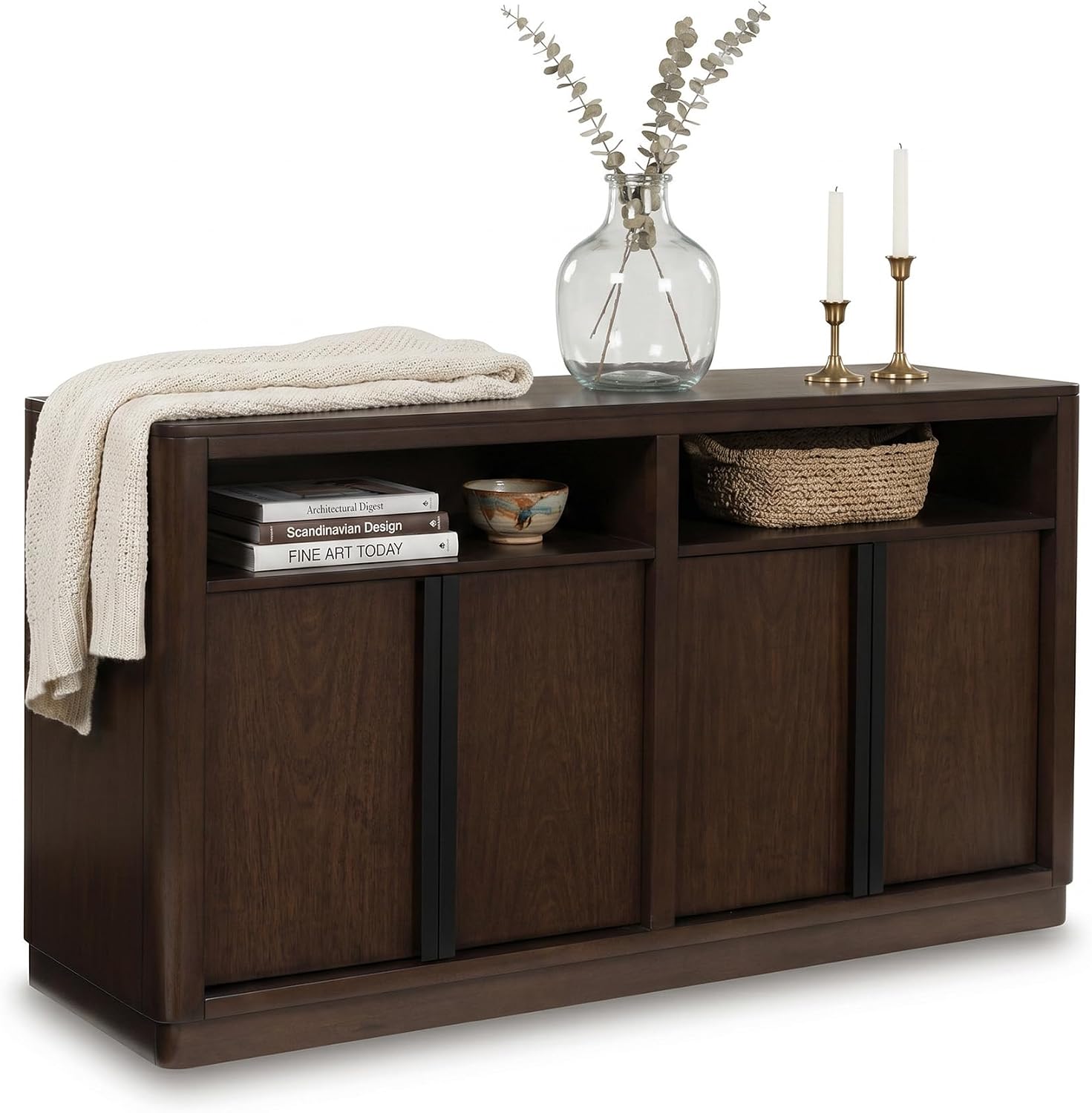 Signature Design by Ashley Yingden Dining Server, 60-Inch Sideboard Cabinet with Storage, Mango Wood Veneer, Buffet Table for Kitchen, Home Bar & Dining Room, Dark Brown