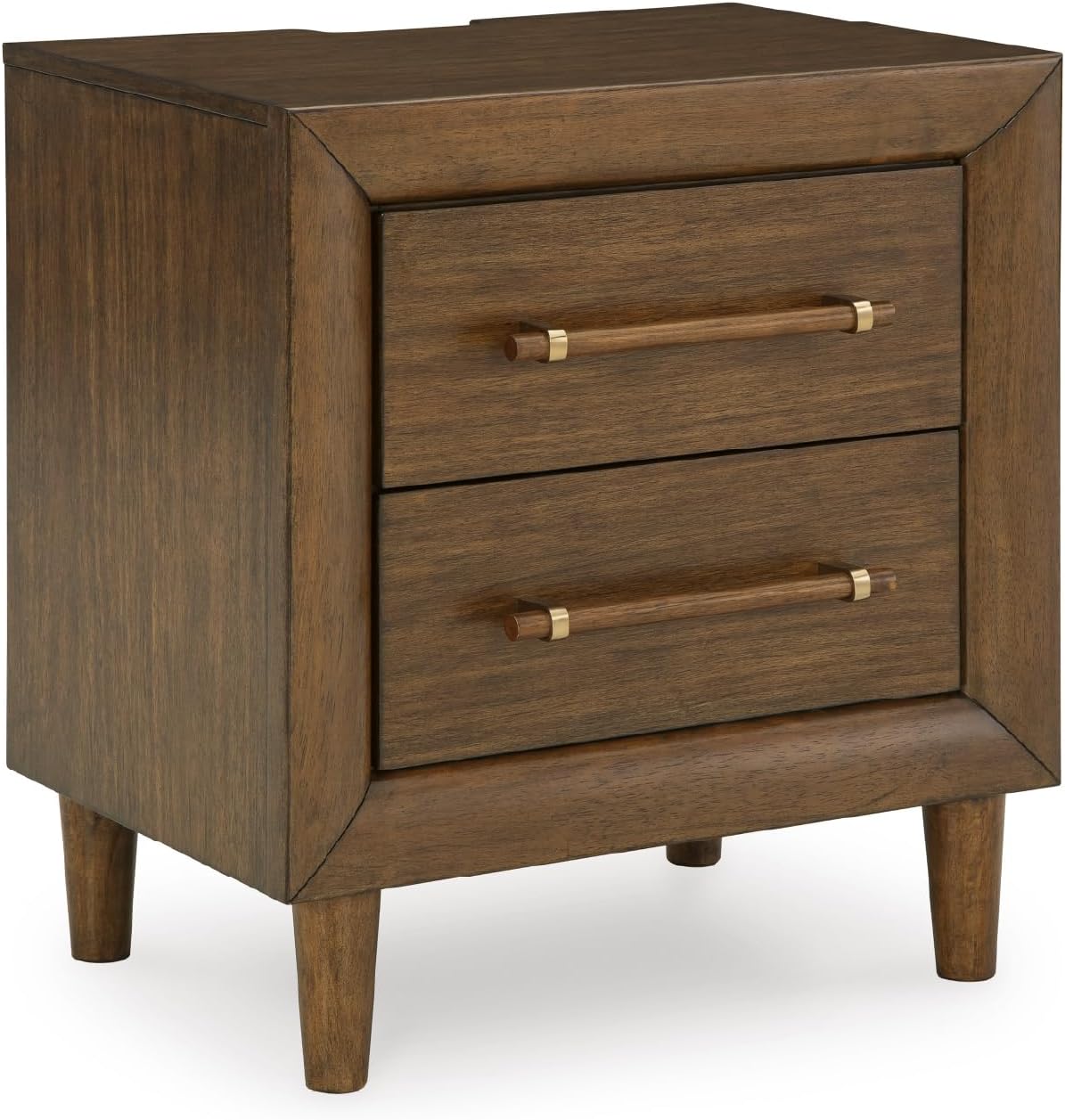 Signature Design by Ashley Lyncott 2 Drawer Nightstand, Power Supply, USB-A and USB-C Ports, Hardwood Solids, 24.63" W x 17" D x 26.88" H, Medium Brown