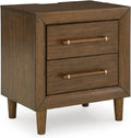 Signature Design by Ashley Lyncott 2 Drawer Nightstand, Power Supply, USB-A and USB-C Ports, Hardwood Solids, 24.63" W x 17" D x 26.88" H, Medium Brown