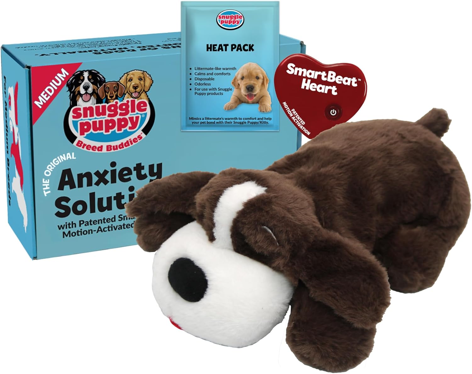 Snuggle Puppy Original Heartbeat Puppy Toy with Real-Feel Pulse & Heat Pack, Calming Sleep Aid for Puppy Anxiety, Crate Training, First Nights & New Puppy Transition - Biscuit
