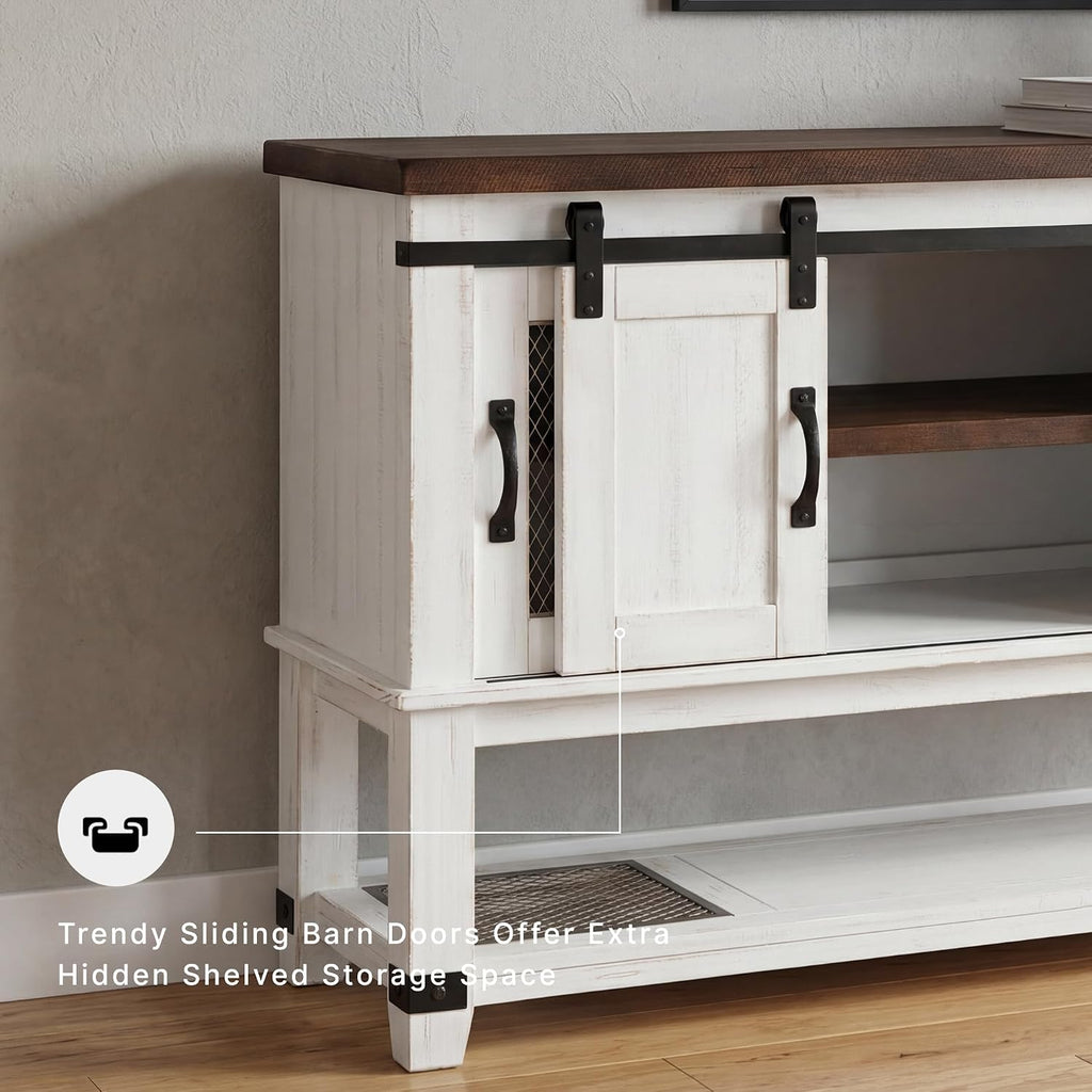 Signature Design by Ashley Valebeck Farmhouse Dining Room Server or Buffet Cabinet, White & Brown