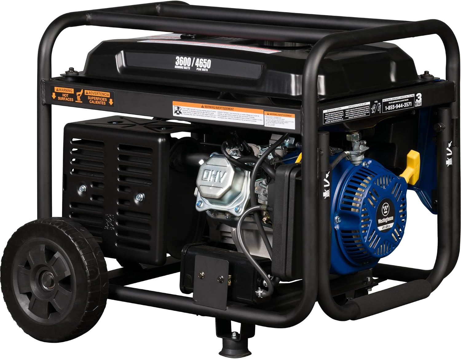Westinghouse 4650 Peak Watt Portable Generator, RV Ready 30A Outlet, Wheel & Handle Kit, Gas Powered, CO Sensor