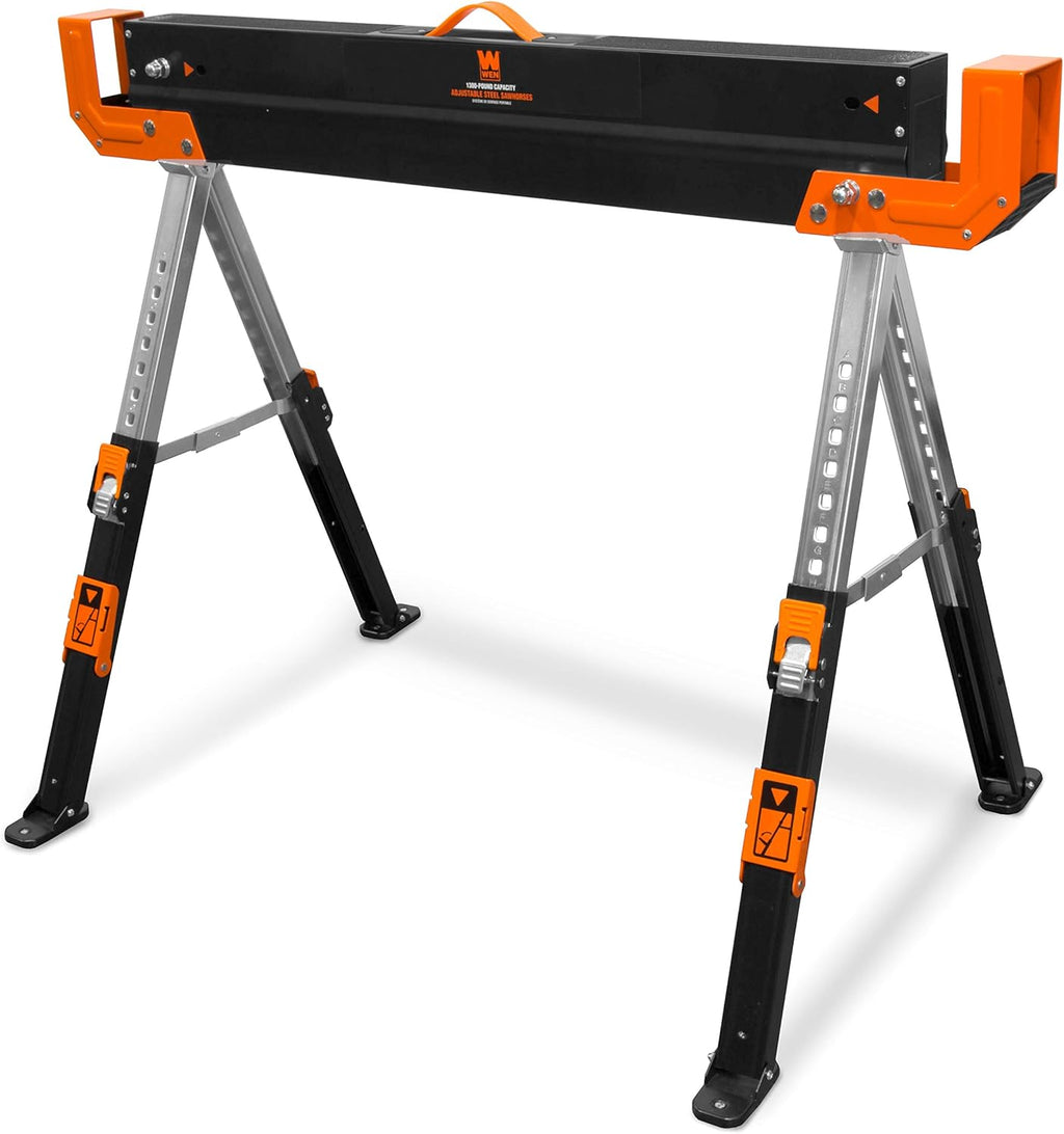 WEN WA1300-2 1300-Pound Capacity Height Adjustable Folding Steel Saw Horse with 2x4 Support Arms, Two Pack