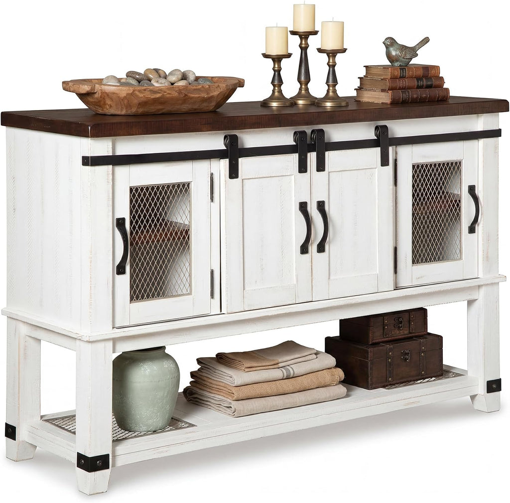 Signature Design by Ashley Valebeck Farmhouse Dining Room Server or Buffet Cabinet, White & Brown