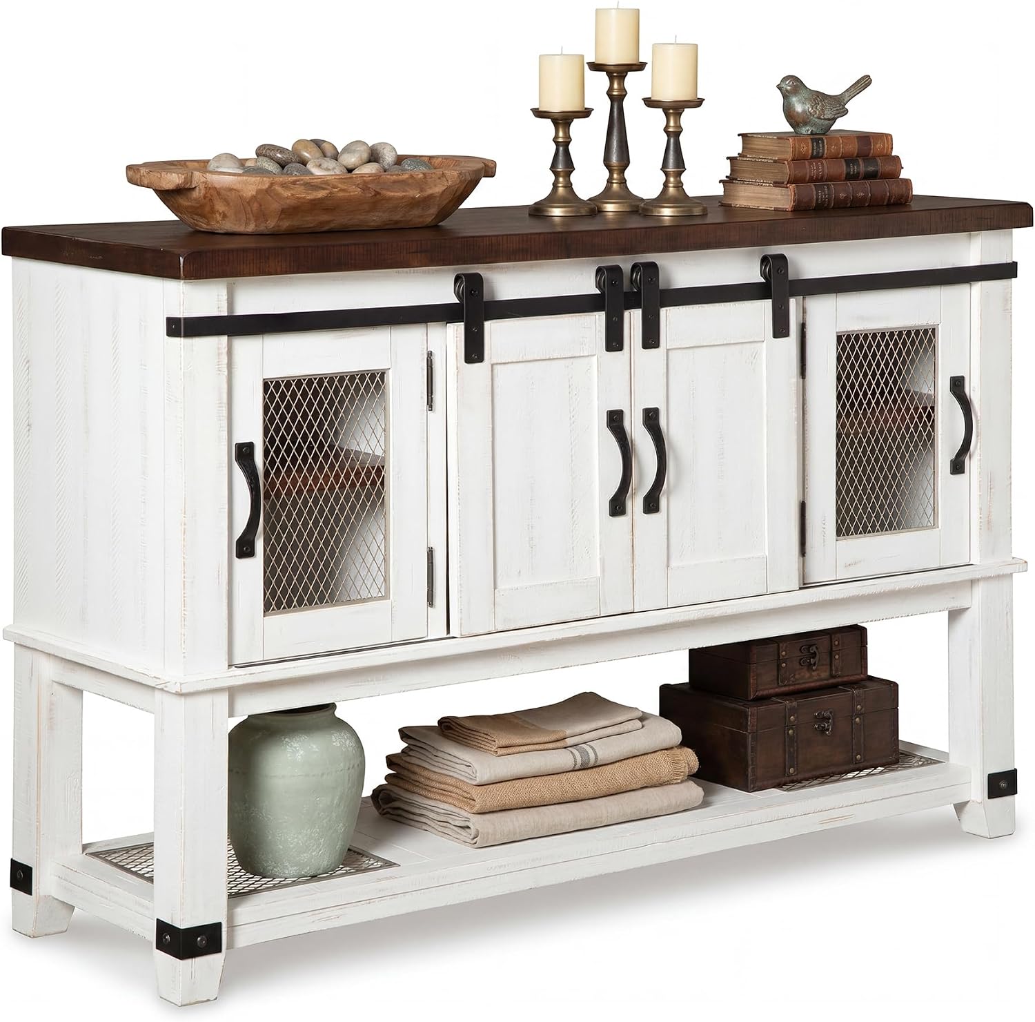 Signature Design by Ashley Valebeck Farmhouse Dining Room Server or Buffet Cabinet, White & Brown