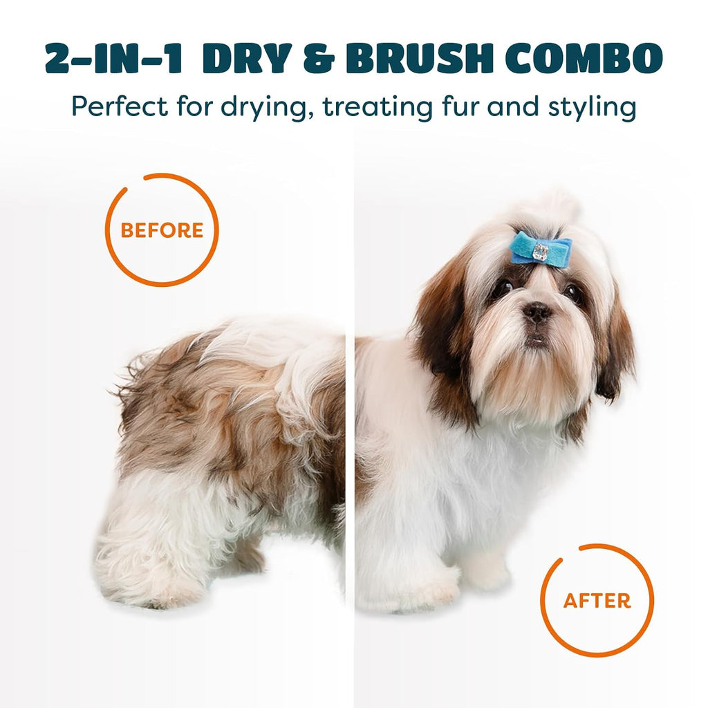 2-in-1 Dog Dryer with Slicker Brush for Small Dogs and Cats, Pet Hair Dryer, Dog Blow Dryer for Grooming with 300 Watts, 75-85 dB, Adjustable Temperature, Overheat Protection