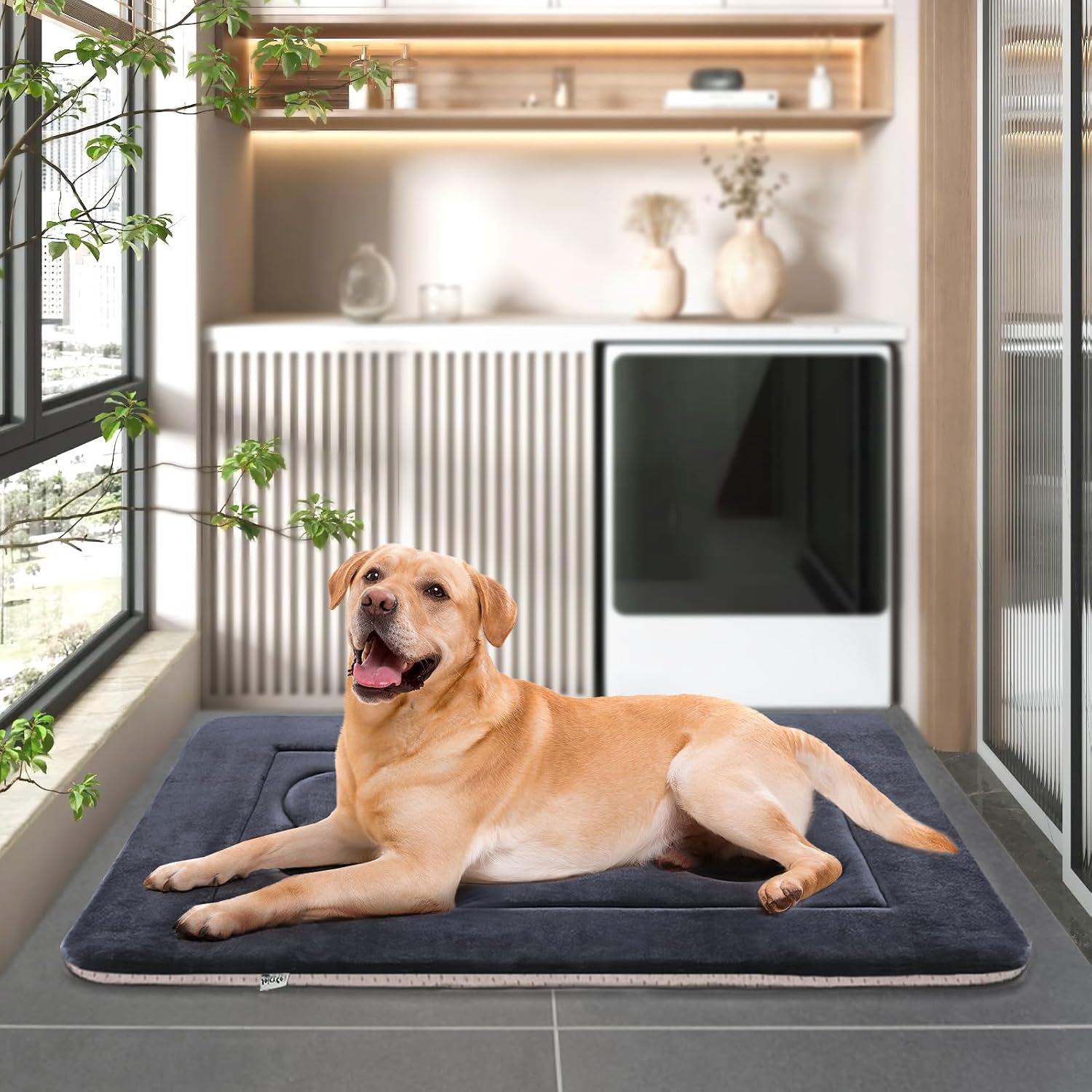 Large Dog Bed Soft Dog Crate Pad Mat, 42 in Non-Slip Bottom Washable Dog Sleeping Mattress Pet Beds Cat Bed Kennel Pad, Dark Blue Gray