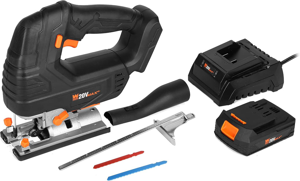 WEN Cordless Jigsaw, Brushless with Variable Speed, 20V Max 4.0 Ah Lithium Ion Battery and Charger (20667)