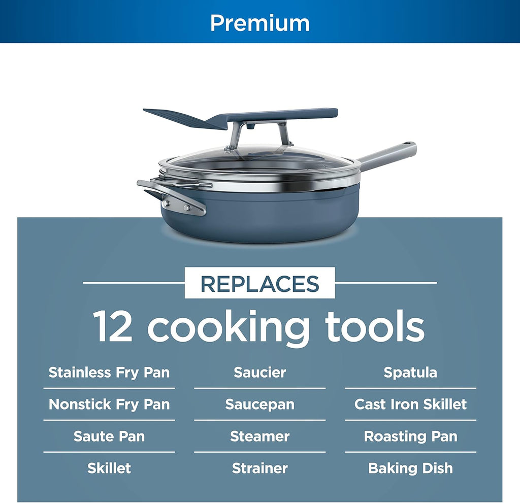 Ninja, Cookware, Steamer, Strainer Basket, Glass Lid and Spatula, Foodi NeverStick PossiblePan, Premium Set with 4-Quart Capacity Pan, Nonstick, Durable, Oven Safe Cookware, Cherry Tart, CW102BL
