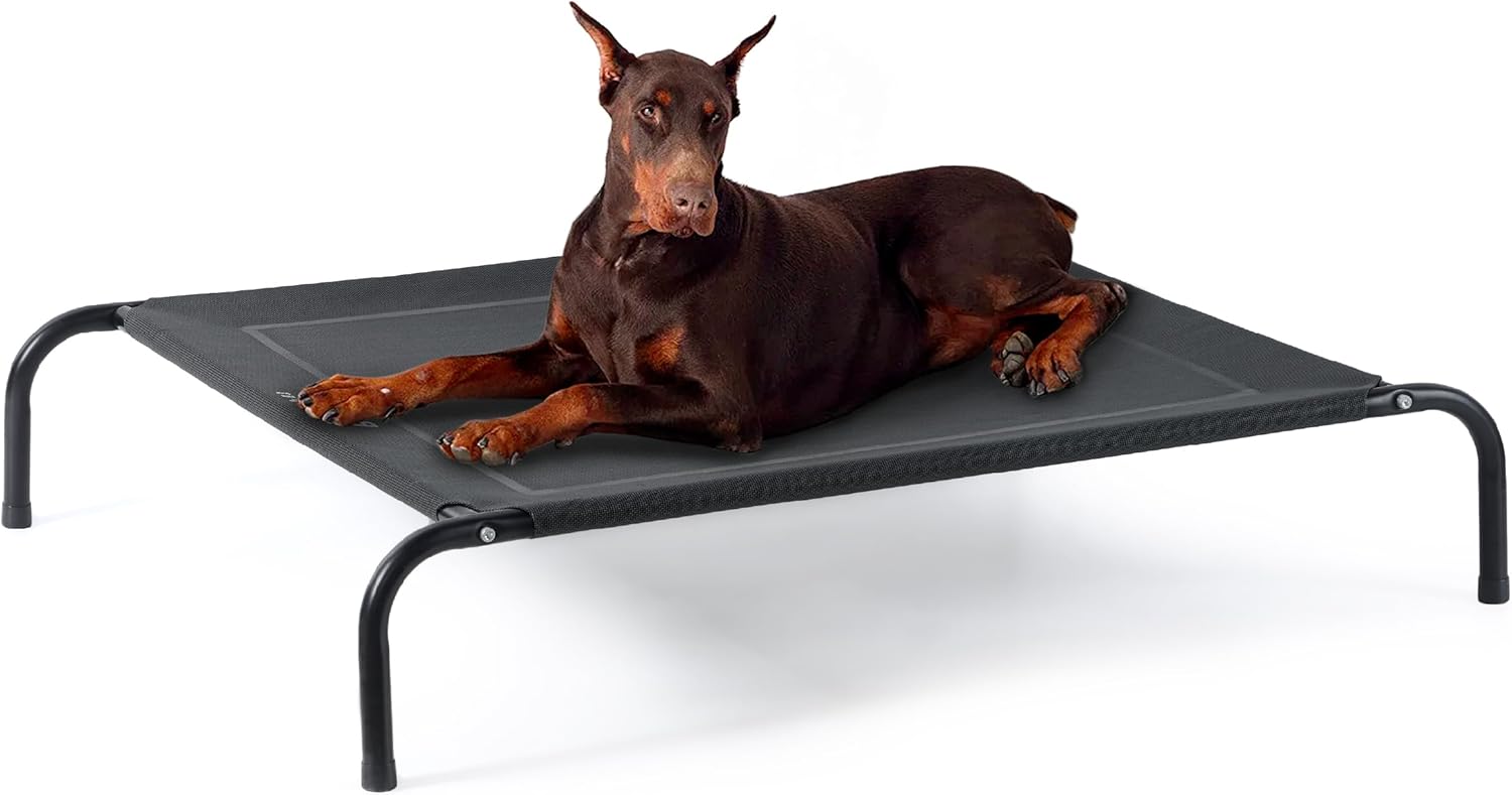 Bedsure Outdoor Elevated Cooling Dog Bed Large Sized Dog, 49in Grey | Portable raised camping pet cot hammock,Breathable Teslin mesh,Weather resistant,For large pets up to 85 lbs,Easy to assemble