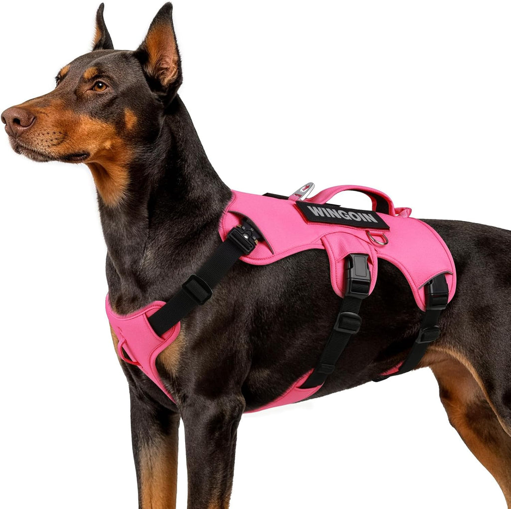 WINGOIN Tactical Dog Harness for Large Dogs, Heavy Duty No Pull Dog Harness with Handle, Adjustable Reflective Military K9 German Shepherd Big Size Dog Vest for Walking, Training, Hunting, Green (L)