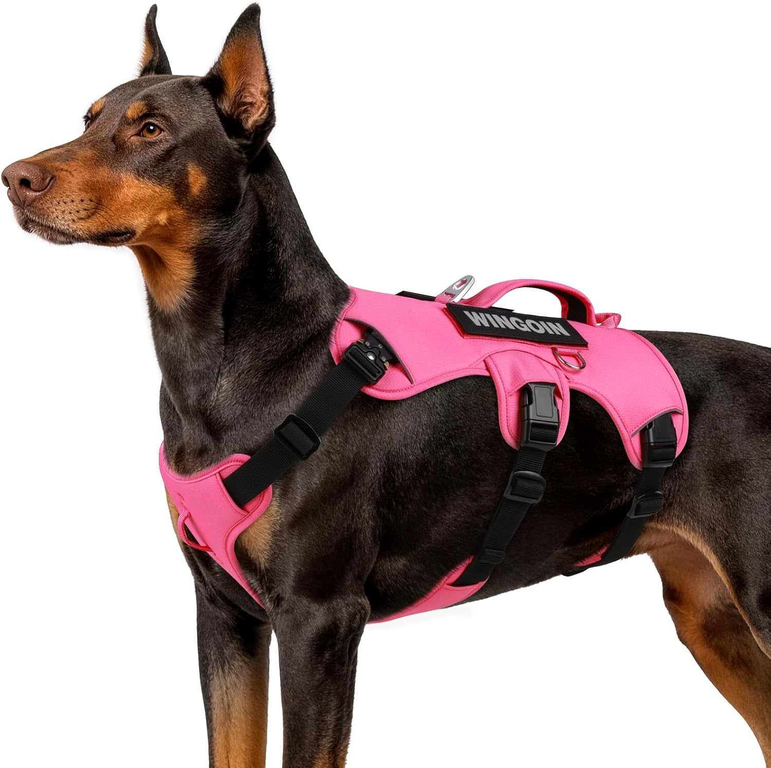 WINGOIN Tactical Dog Harness for Large Dogs, Heavy Duty No Pull Dog Harness with Handle, Adjustable Reflective Military K9 German Shepherd Big Size Dog Vest for Walking, Training, Hunting, Green (L)
