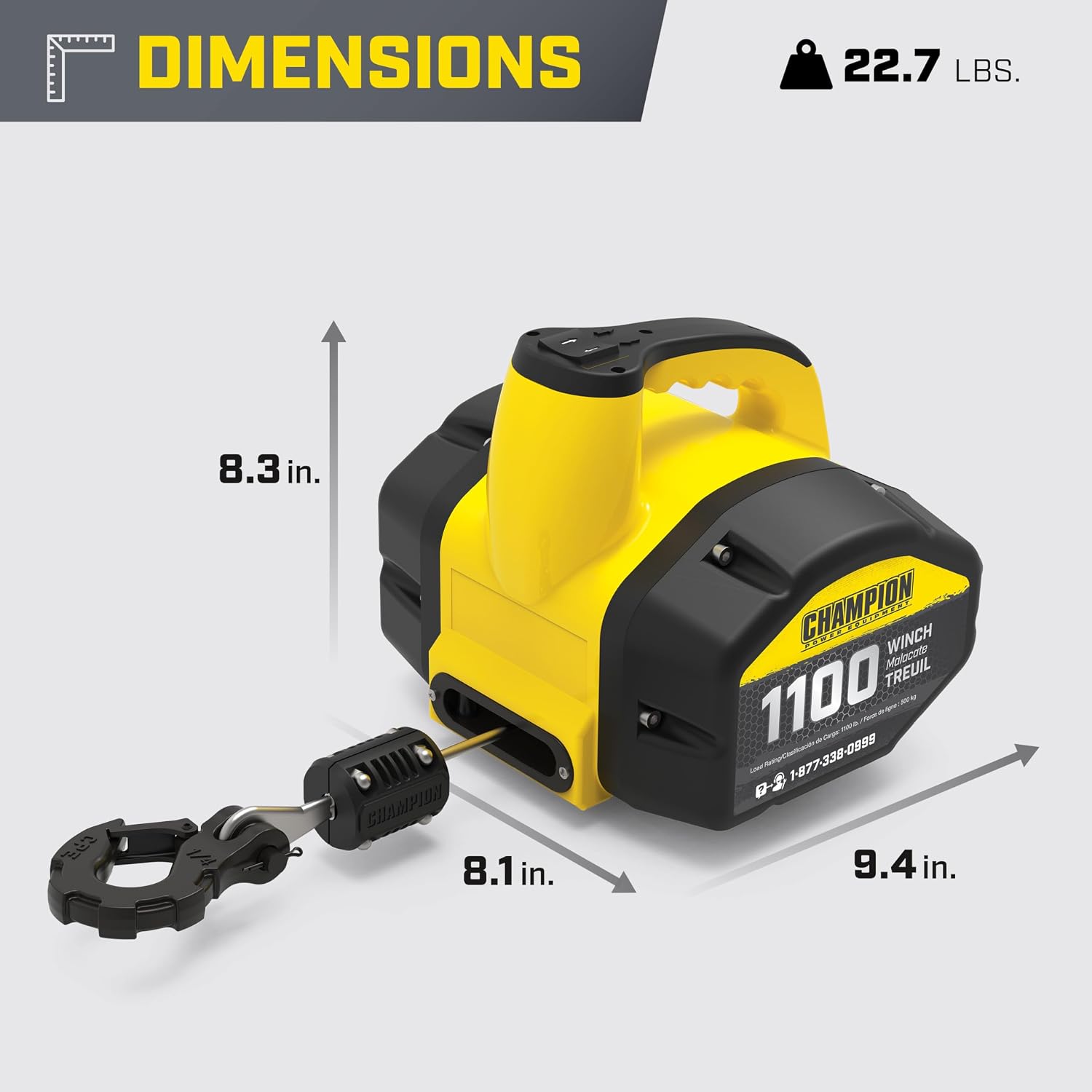 Champion Power Equipment 1100 lb. Portable 120-Volt Electric Winch Kit with Pulling and Lifting Capability