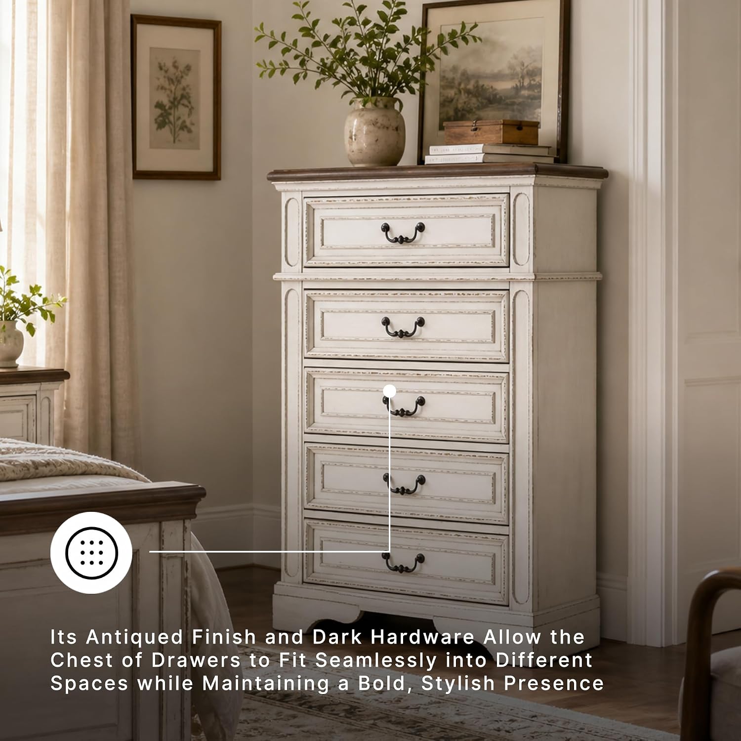 Signature Design by Ashley Realyn Chest Of Drawers, Traditional Cottage Dresser With Two‑Tone Finish, Wood Construction With Storage Drawers For Bedroom Organization, White