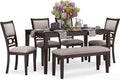 Signature Design by Ashley Langwest Dining Room Table Set, 4 Upholstered Chairs and Bench, Seats 6, Cushioned Seats, Wood, Cherry Brown