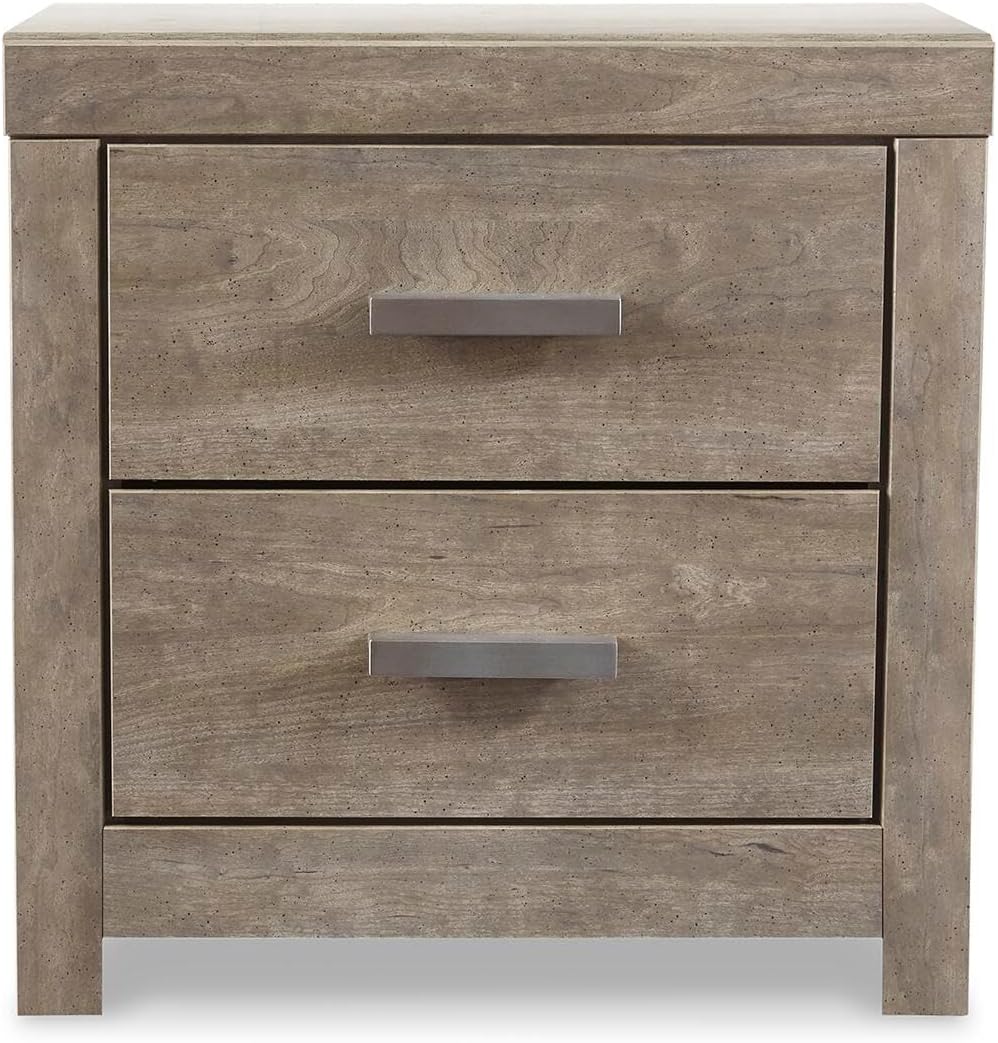 Signature Design by Ashley Culverbach Modern 2 Drawer Nightstand with 2 USB Charging Stations, 24.37" Tall, Weathered Gray