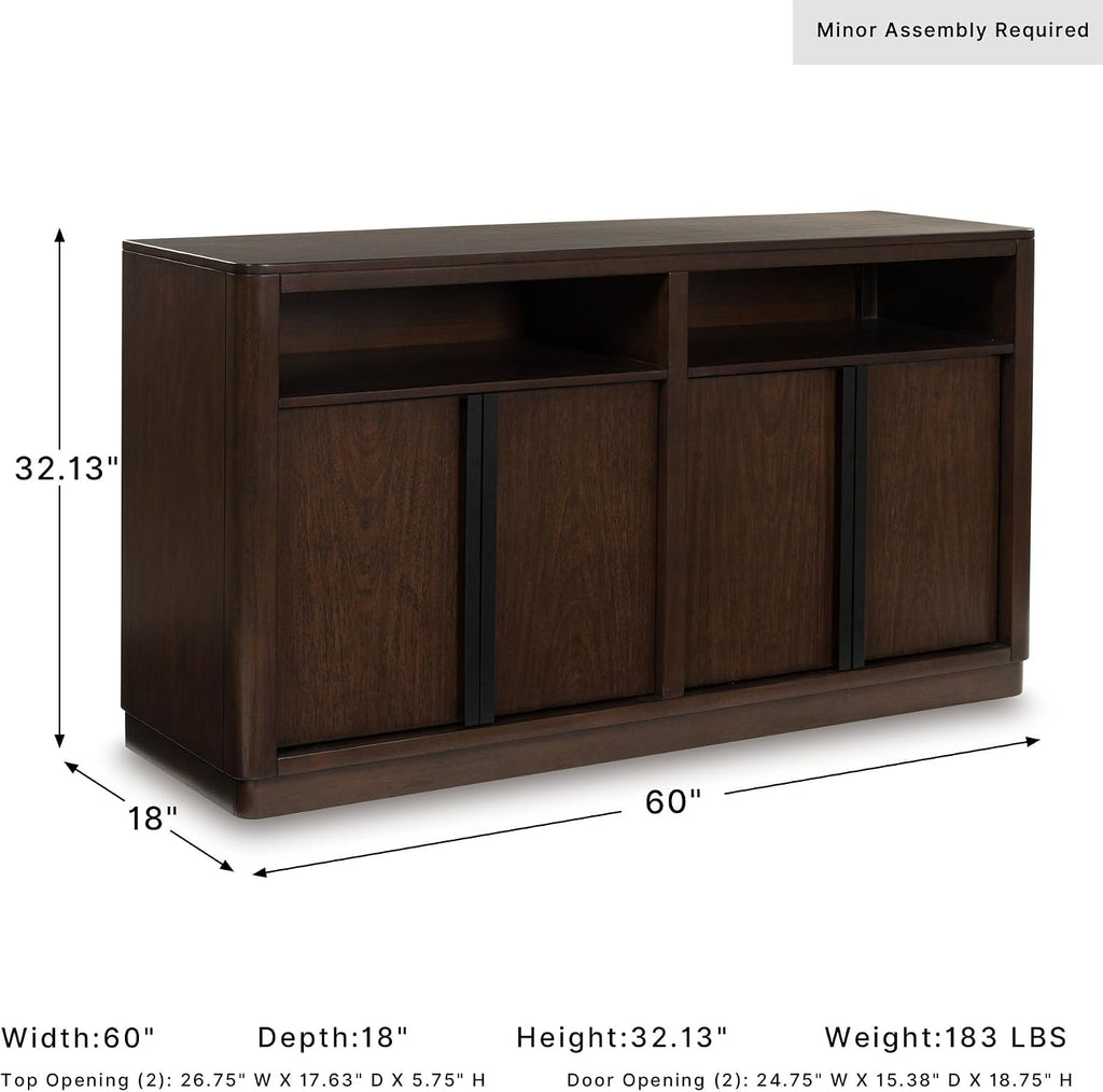 Signature Design by Ashley Yingden Dining Server, 60-Inch Sideboard Cabinet with Storage, Mango Wood Veneer, Buffet Table for Kitchen, Home Bar & Dining Room, Dark Brown