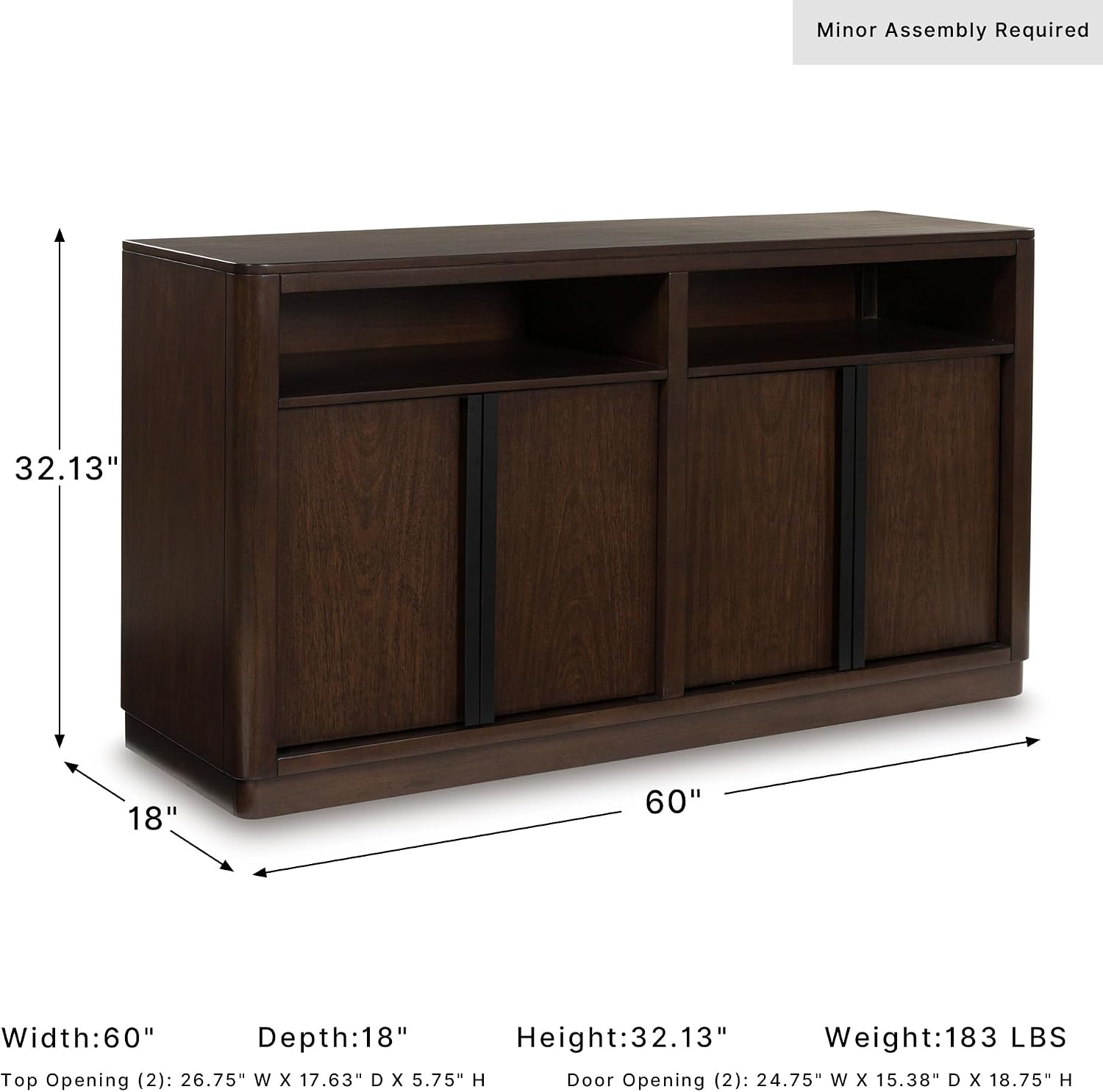 Signature Design by Ashley Yingden Dining Server, 60-Inch Sideboard Cabinet with Storage, Mango Wood Veneer, Buffet Table for Kitchen, Home Bar & Dining Room, Dark Brown