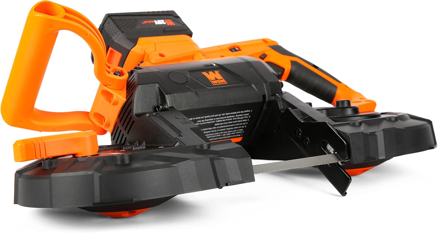 WEN Cordless Portable Bandsaw for Metal with Variable Speed, 20V Max 5.0 Ah Lithium-Ion Battery, and Charger (20496)