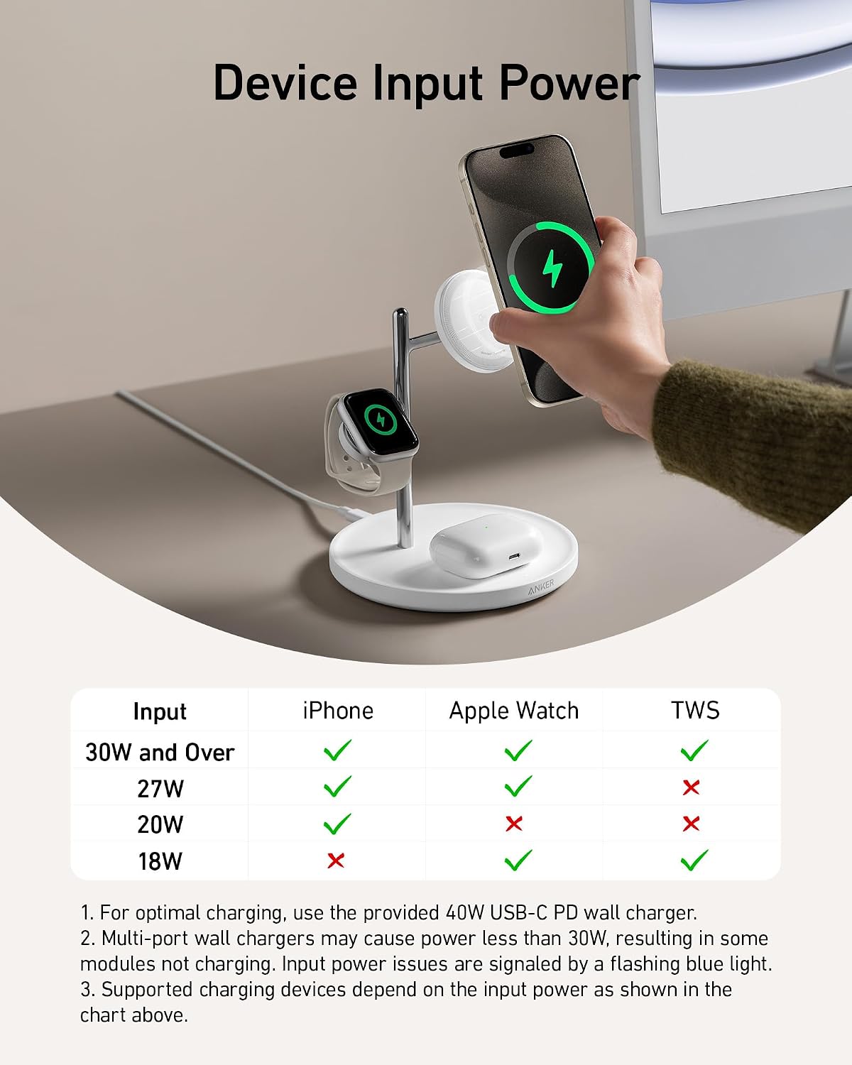 Anker MagSafe Charger Stand Compatible, iPhone 17 MagGo 3 in 1 Wireless Charging Station,Qi2 Certified 15W Wireless Charger, Desk Accessory, for iPhone 15/14/13/12 Series Apple Watch, AirPods