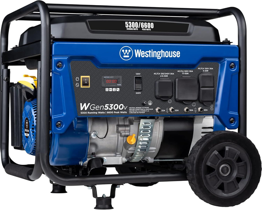 Westinghouse 6600 Peak Watt Home Backup Portable Generator, Transfer Switch Ready 30A Outlet, RV Ready 30A Outlet