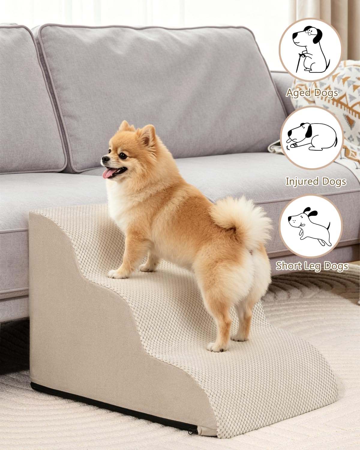 Aodisman Dog Stairs for Small Dogs,3 Step Dog Ramp for Couch and Bed,Pet Stairs with Non-Slip Bottom for Old Cats,Indoor Pet Steps,Comfort,Durable,15.4" H