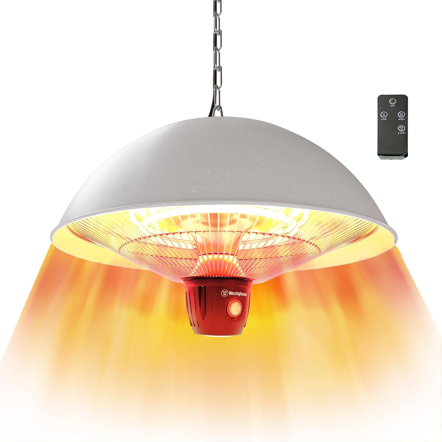 Westinghouse Outdoor Ceiling Patio Heater, Water Resistant, Adjustable Heat Output Up to 1500W, Auto Shut Off Overheat Protection, Hanging Infrared Heater for Patio Cover, Gazebo, & More - White