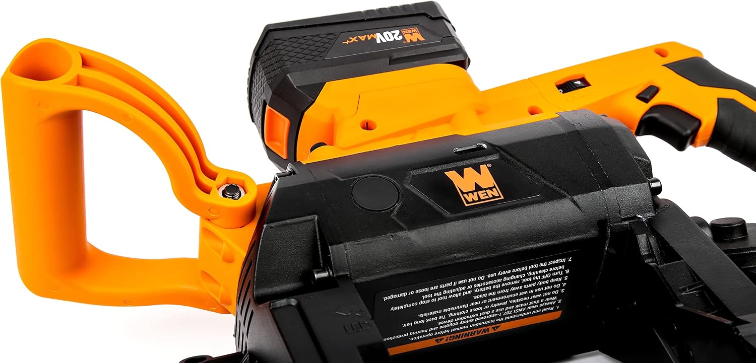 WEN Cordless Portable Bandsaw for Metal with Variable Speed, 20V Max 5.0 Ah Lithium-Ion Battery, and Charger (20496)