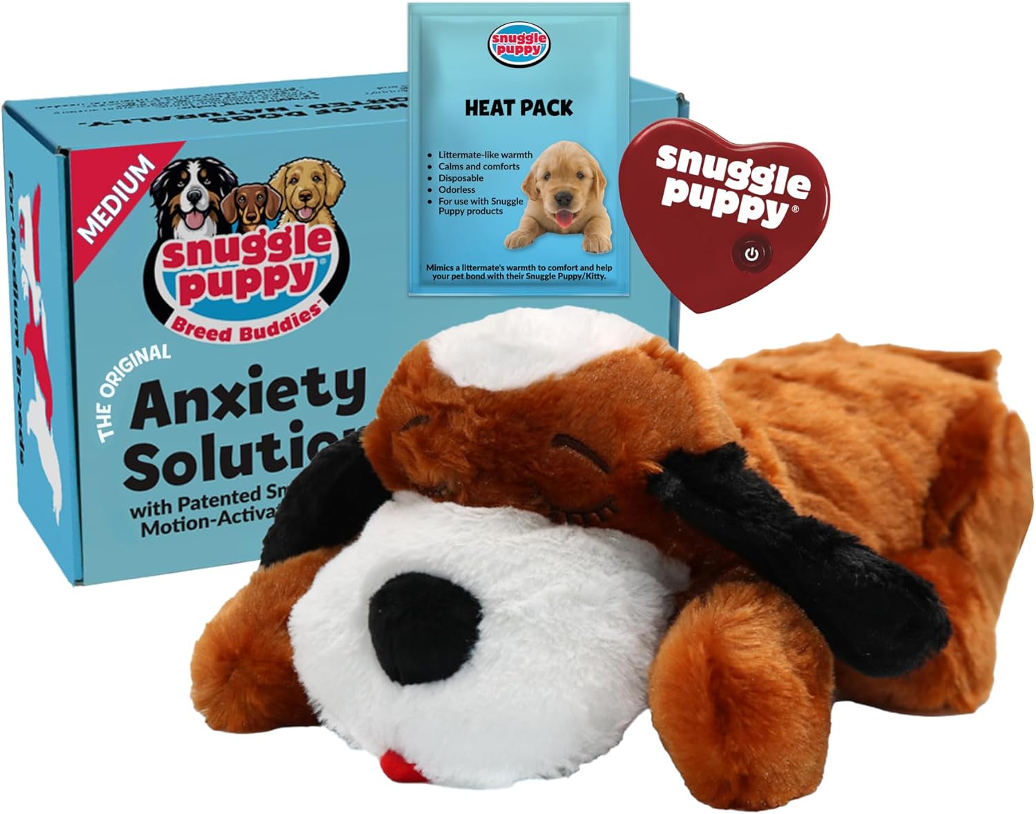 Snuggle Puppy Original Heartbeat Puppy Toy with Real-Feel Pulse & Heat Pack, Calming Sleep Aid for Puppy Anxiety, Crate Training, First Nights & New Puppy Transition - Biscuit