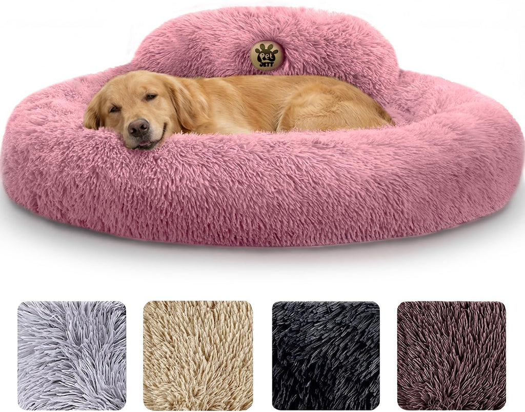 PetJett Calming Dog Bed Medium Size Dog - 30'' Donut Bed, Washable Dog Bed, Anti-Slip & Super Soft Fluffy Plush Round Dog Bed, Anti-Anxiety Premium Comfort Pet Bed, Fits Dogs Upto 45 lbs - Dark Grey