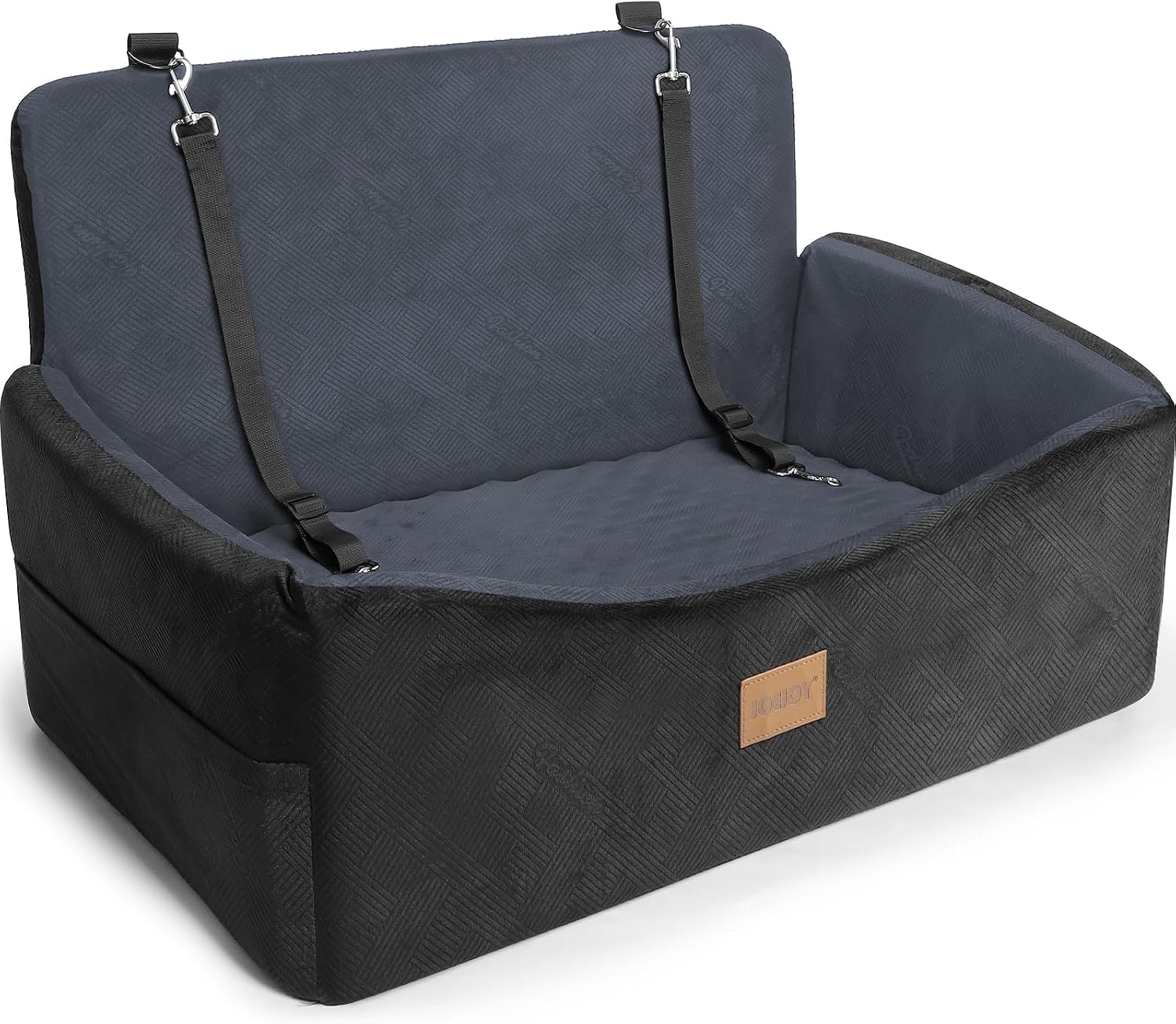 JOEJOY Dog Car Seats for Small Medium Dogs Under 35lbs, Dog Booster Seat with Detachable Washable Cover and Cushion, Memory Foam Pet Car Seat with Safety Belt and Storage Pockets (Black)