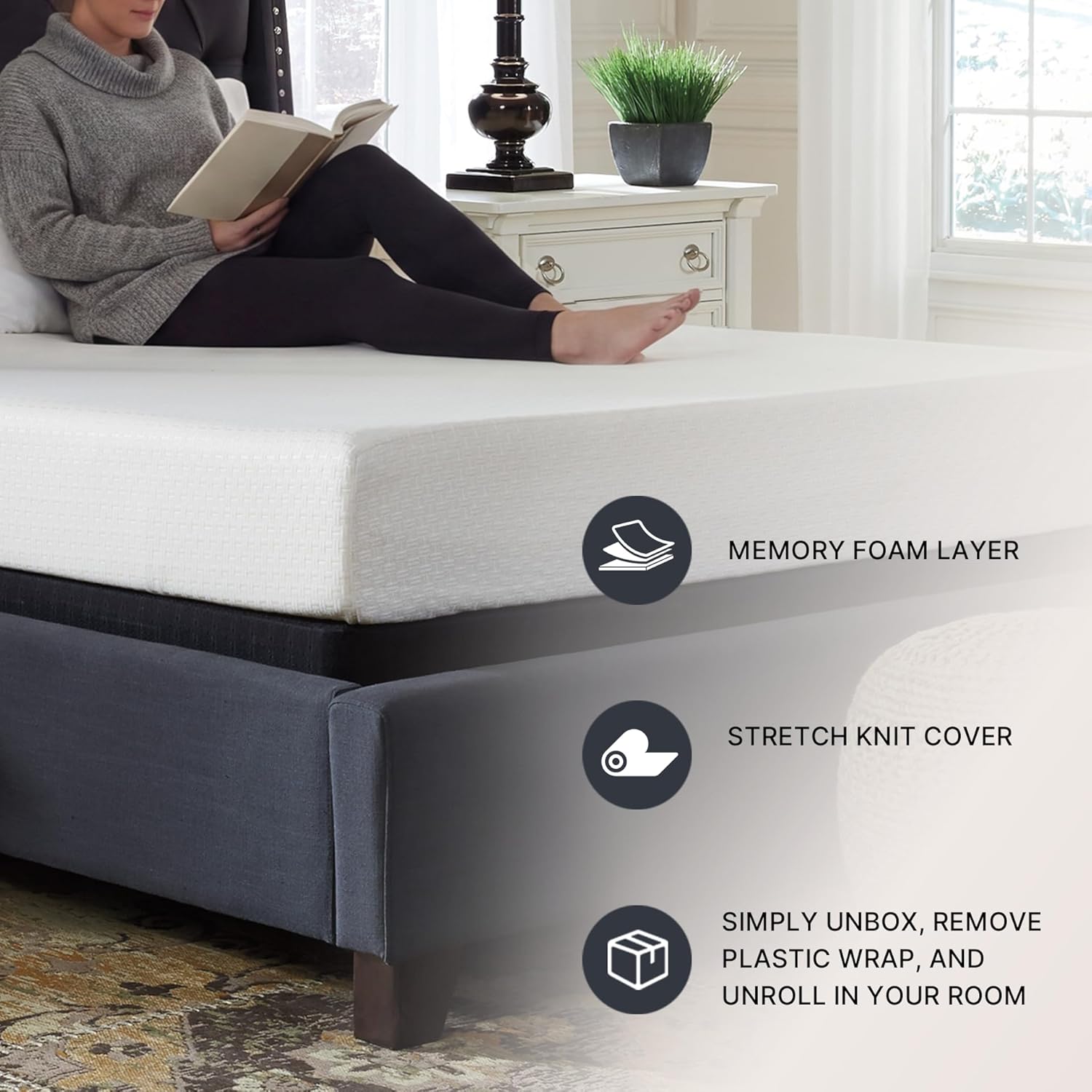Signature Design by Ashley King Size Chime 8 Inch Medium Firm Gel Memory Foam Mattress with Green Tea & Charcoal Extract, Fiberglass-Free, Mattress In A Box