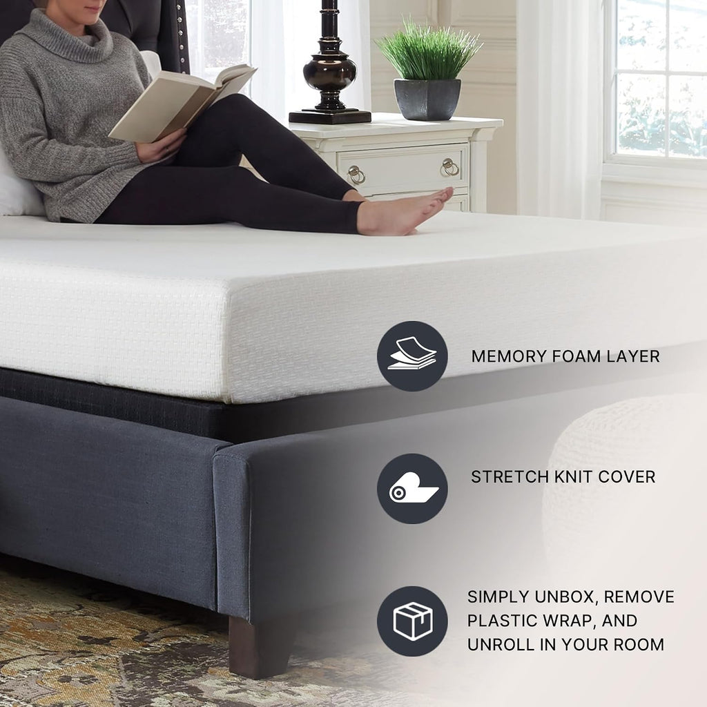 Signature Design by Ashley Twin Size Chime 8 Inch Medium Firm Gel Memory Foam Mattress with Green Tea & Charcoal Extract, Fiberglass-Free, Mattress In A Box