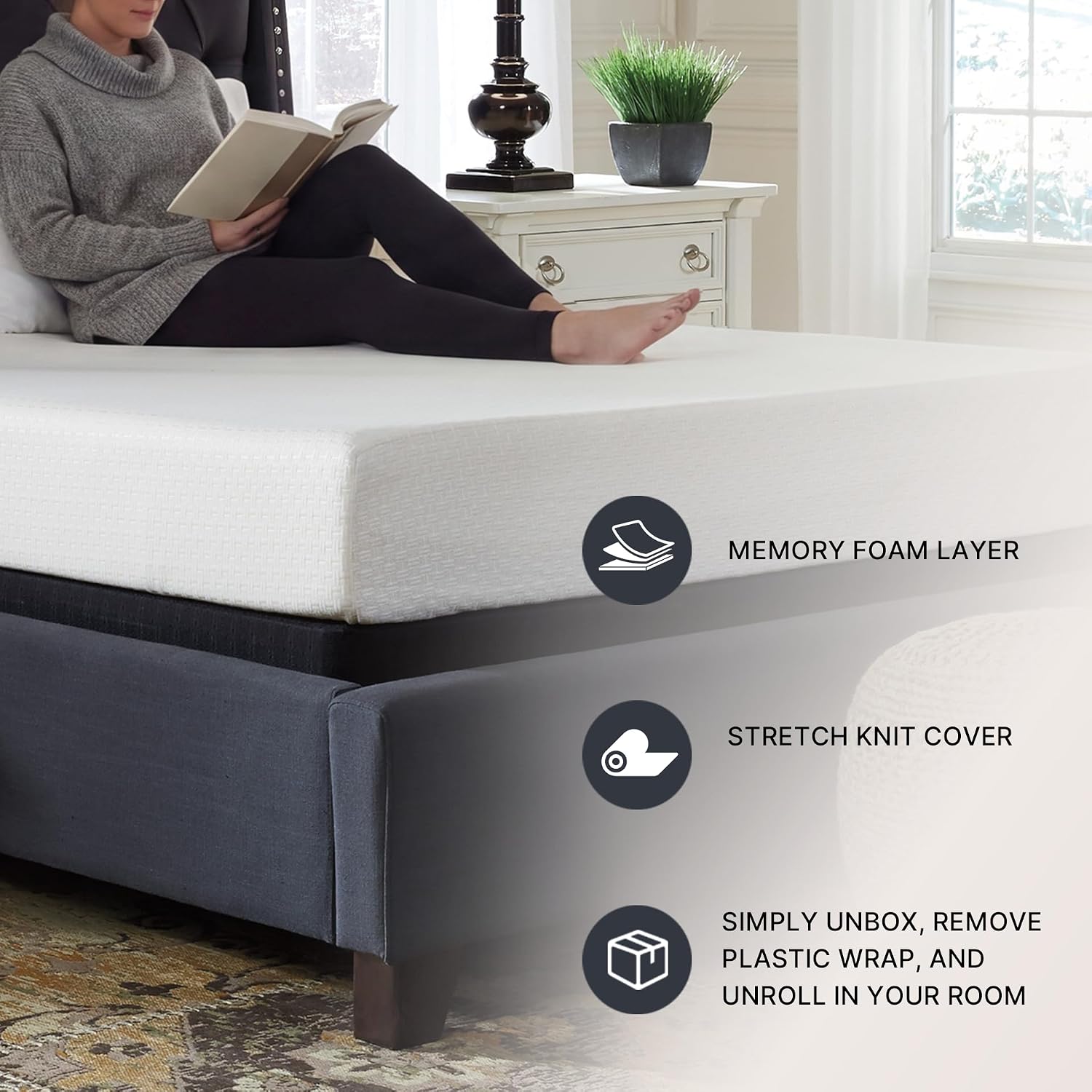Signature Design by Ashley Twin Size Chime 8 Inch Medium Firm Gel Memory Foam Mattress with Green Tea & Charcoal Extract, Fiberglass-Free, Mattress In A Box