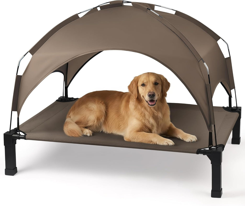 Heeyoo Elevated Dog Bed with Removable Canopy, Portable Dog Cot with Sun Protection Shade Tent, Raised Pet Cooling Cot Bed for Dogs, 42in